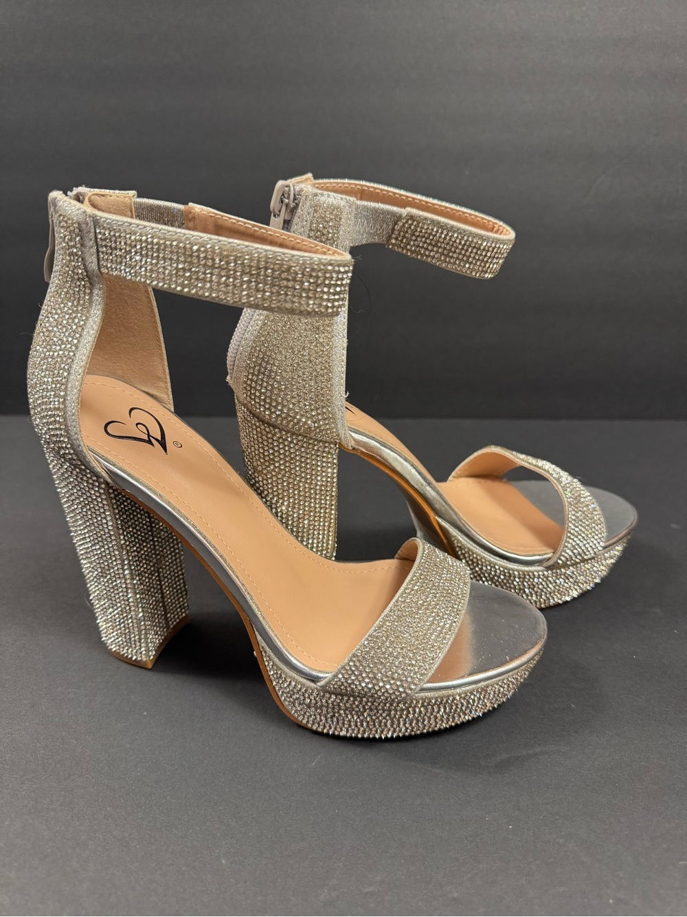 Windsor Silver Rhinestone Platform Block Heels